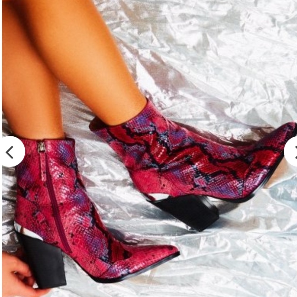 Snakeskin block heel ankle boots